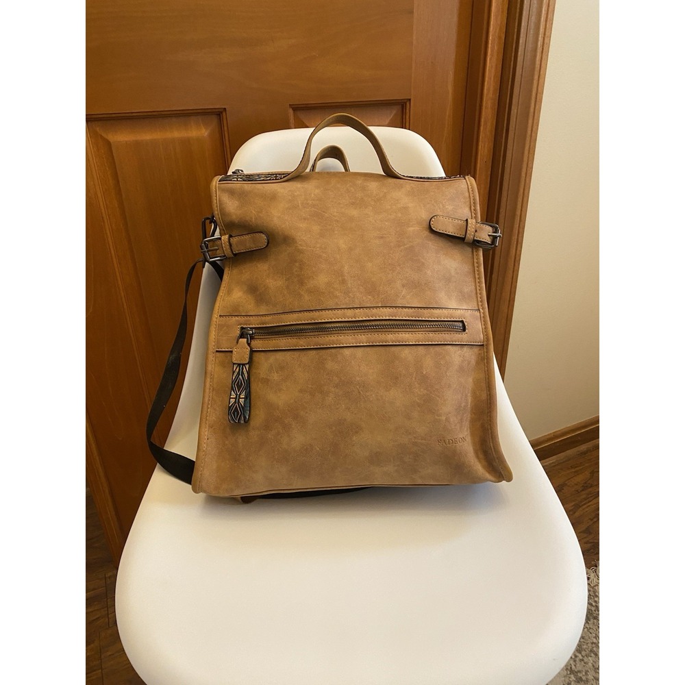 NWOT Fadeon Laptop Backpack Purse Brown Faux Leather Pockets Aztec Southwest